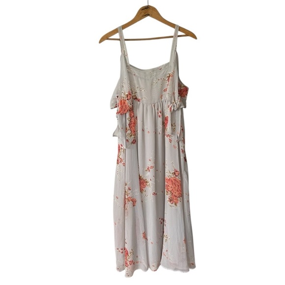 Free People | Women’s Grey/Coral Floral Tied To You Cold-Shoulder Midi Dress S - Picture 5 of 15